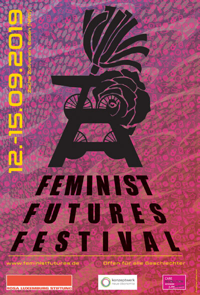 Grafiken: Saskia Rudies. Flyer Feminist Futures Festival Essen.