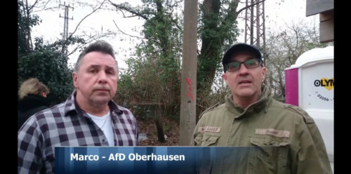 Marko Papenberg zusammen mit dem Nazi Holm Teichert in einem Propagandavideo im dem obdachlose suchtkranke Menschen instrumentalisiert werden. März 2019. Screenshot aus dem Propagandavideo.