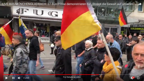Jörg Volkmer und Christiane Volkmer-Pousset bei der Nazidemonstration am 8. September 2019 in Mönchengladbach. Screenshot aus dem Livestream eines Nazi Youtubers.